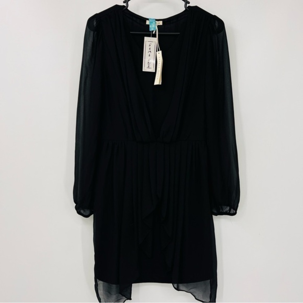 Lovely Royce Pleated Little Black Feminine Semi Sheer Mini Dress Size Medium - Picture 1 of 5